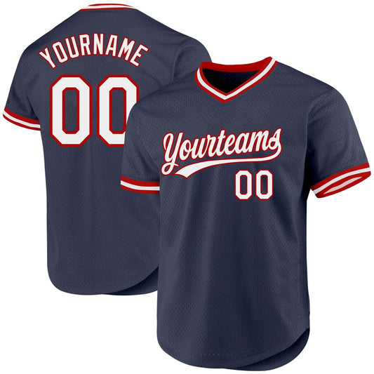 American Baseball Jersey, Custom Navy White Red Authentic Throwback Baseball Jersey, Baseball Jersey Name