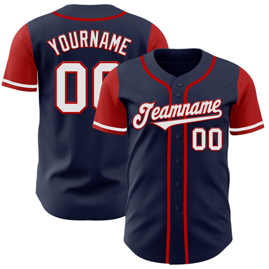 American Baseball Jersey, Custom Navy White Red Authentic Two Tone Baseball Jersey, Baseball Jersey Name