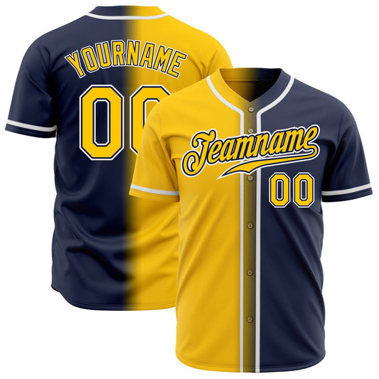 American Baseball Jersey, Custom Navy Yellow White Authentic Gradient Fashion Baseball Jersey, Baseball Jersey Name