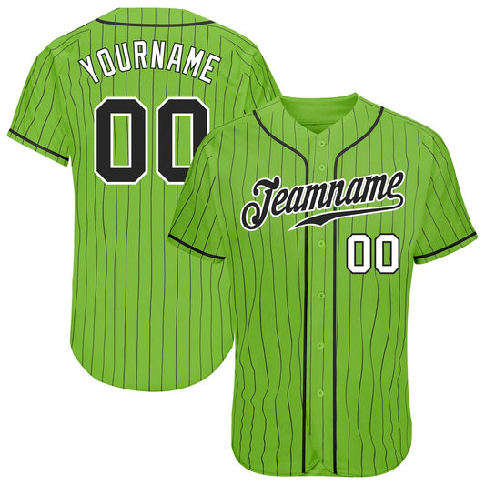 American Baseball Jersey, Custom Neon Green Black Pinstripe Black White Authentic Baseball Jersey, Baseball Jersey Name