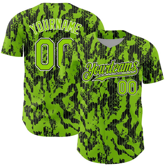 American Baseball Jersey, Custom Neon Green Black White 3D Pattern Design Abstract Fluid Authentic Baseball Jersey, Baseball Jersey Name