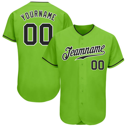 American Baseball Jersey, Custom Neon Green Black White Authentic Baseball Jersey, Baseball Jersey Name