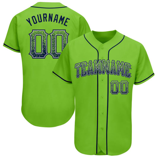 American Baseball Jersey, Custom Neon Green Navy Gray Authentic Drift Fashion Baseball Jersey, Baseball Jersey Name