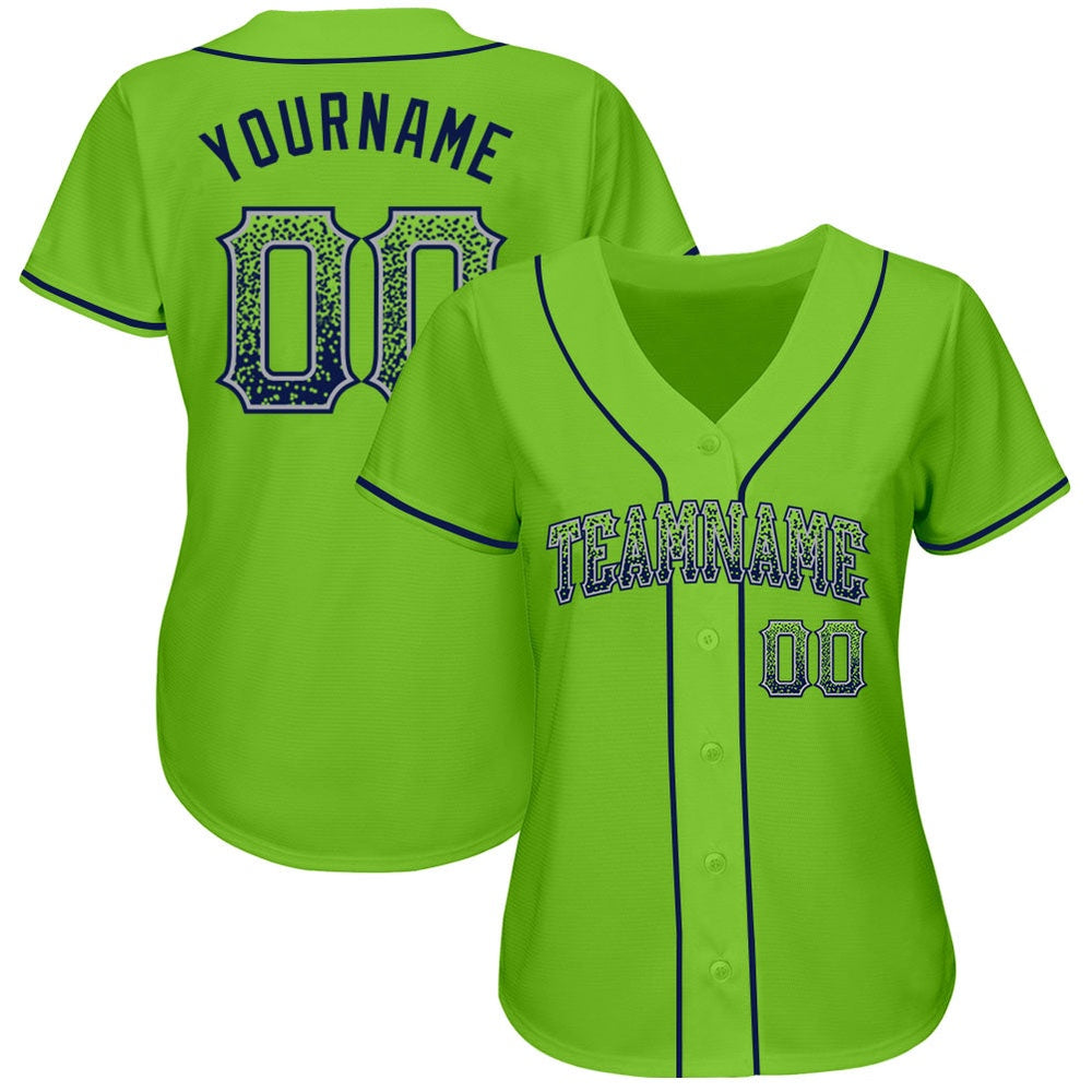 American Baseball Jersey, Custom Neon Green Navy Gray Authentic Drift Fashion Baseball Jersey, Baseball Jersey Name