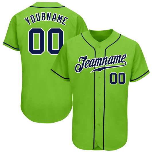American Baseball Jersey, Custom Neon Green Navy White Authentic Baseball Jersey, Baseball Jersey Name