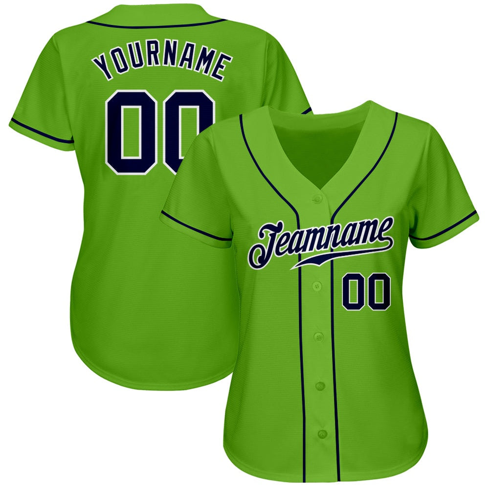 American Baseball Jersey, Custom Neon Green Navy White Authentic Baseball Jersey, Baseball Jersey Name