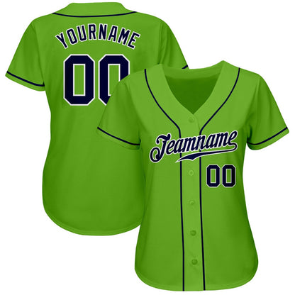 American Baseball Jersey, Custom Neon Green Navy White Authentic Baseball Jersey, Baseball Jersey Name