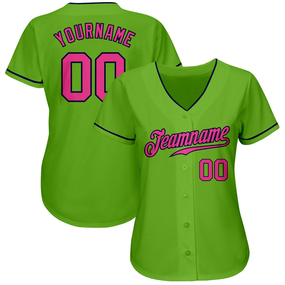 American Baseball Jersey, Custom Neon Green Pink Navy Authentic Baseball Jersey, Baseball Jersey Name