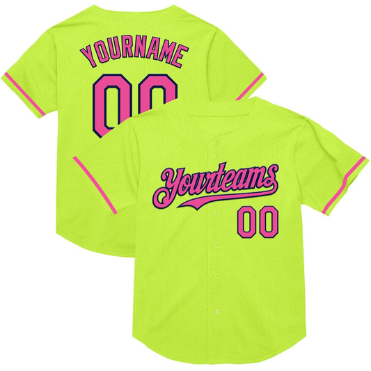 American Baseball Jersey, Custom Neon Green Pink Navy Mesh Authentic Throwback Baseball Jersey, Baseball Jersey Name