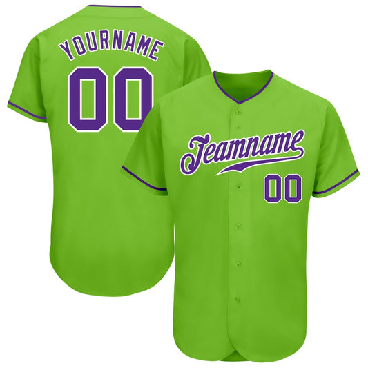 American Baseball Jersey, Custom Neon Green Purple White Authentic Baseball Jersey, Baseball Jersey Name