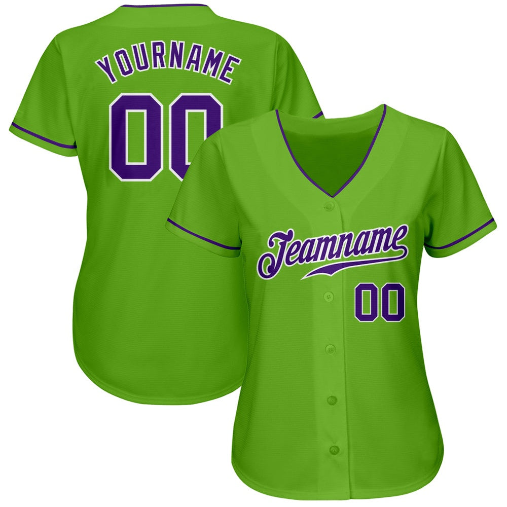 American Baseball Jersey, Custom Neon Green Purple White Authentic Baseball Jersey, Baseball Jersey Name