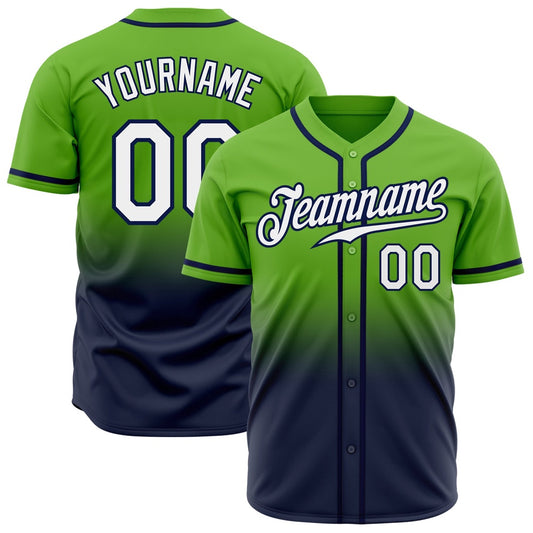 American Baseball Jersey, Custom Neon Green White Navy Authentic Fade Fashion Baseball Jersey, Baseball Jersey Name