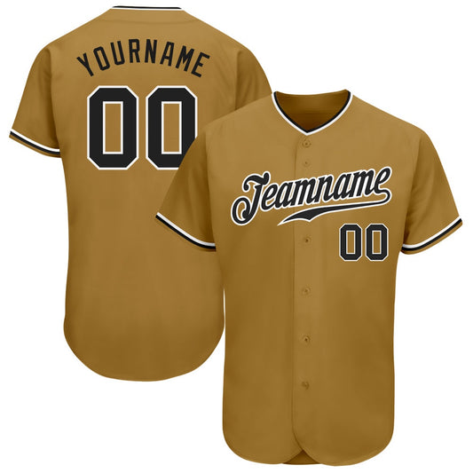 American Baseball Jersey, Custom Old Gold Black White Authentic Baseball Jersey, Baseball Jersey Name
