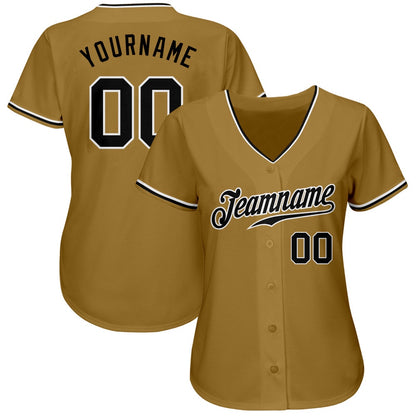 American Baseball Jersey, Custom Old Gold Black White Authentic Baseball Jersey, Baseball Jersey Name