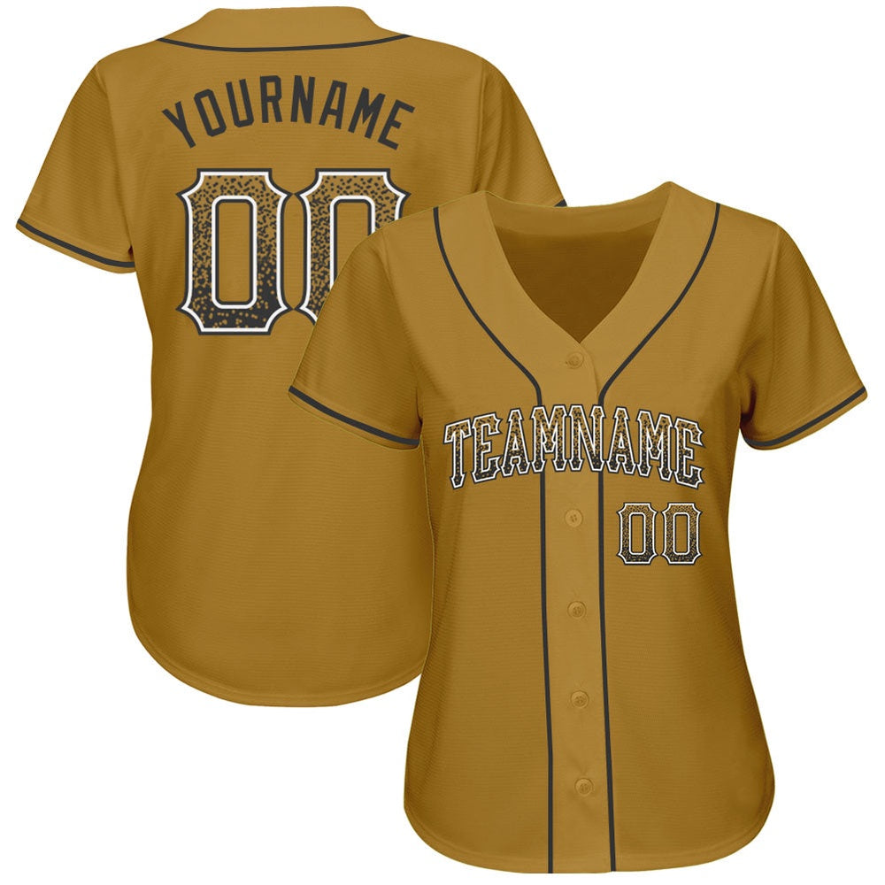 American Baseball Jersey, Custom Old Gold Black White Authentic Drift Fashion Baseball Jersey, Baseball Jersey Name