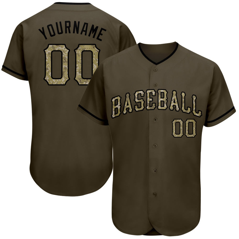 American Baseball Jersey, Custom Olive Camo Black Authentic Salute To Service Baseball Jersey, Baseball Jersey Name
