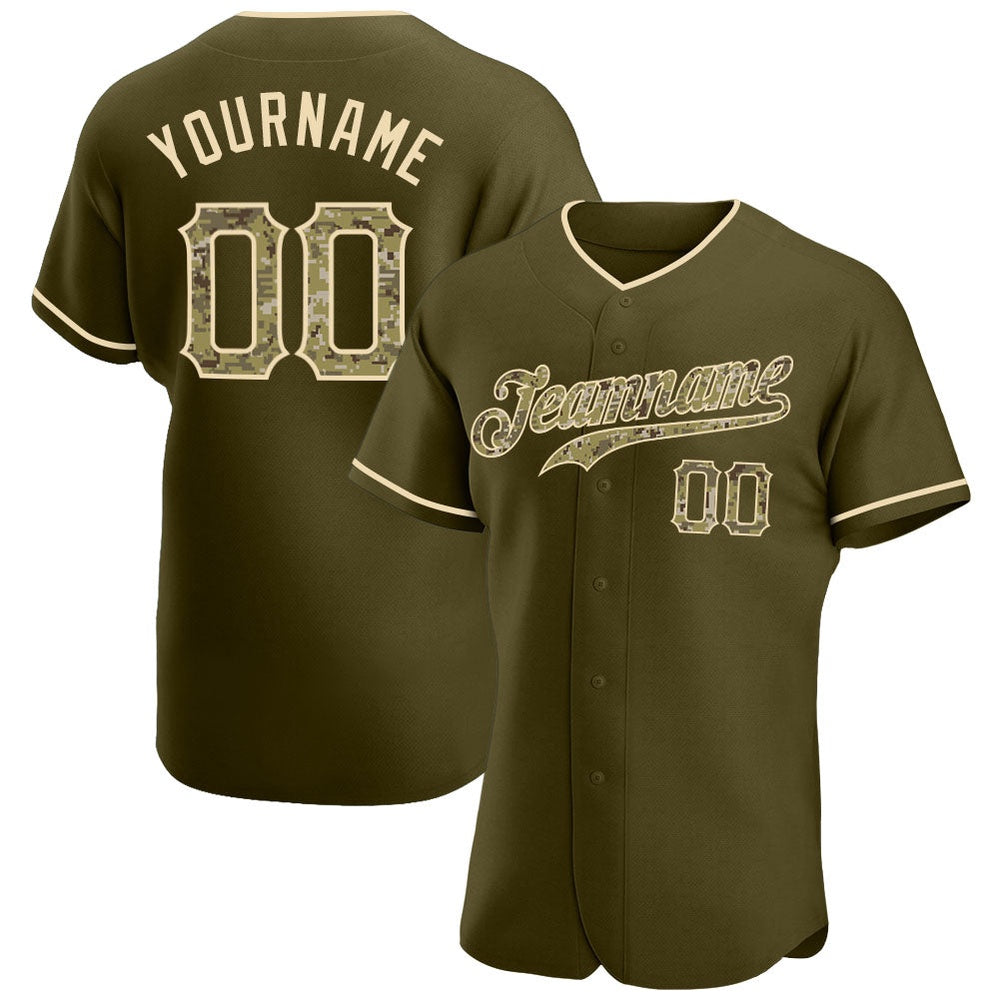 American Baseball Jersey, Custom Olive Camo City Cream Authentic Salute To Service Baseball Jersey, Baseball Jersey Name