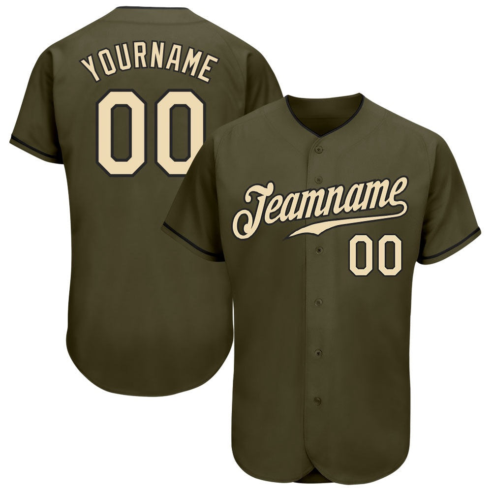 American Baseball Jersey, Custom Olive Cream Black Authentic Salute To Service Baseball Jersey, Baseball Jersey Name