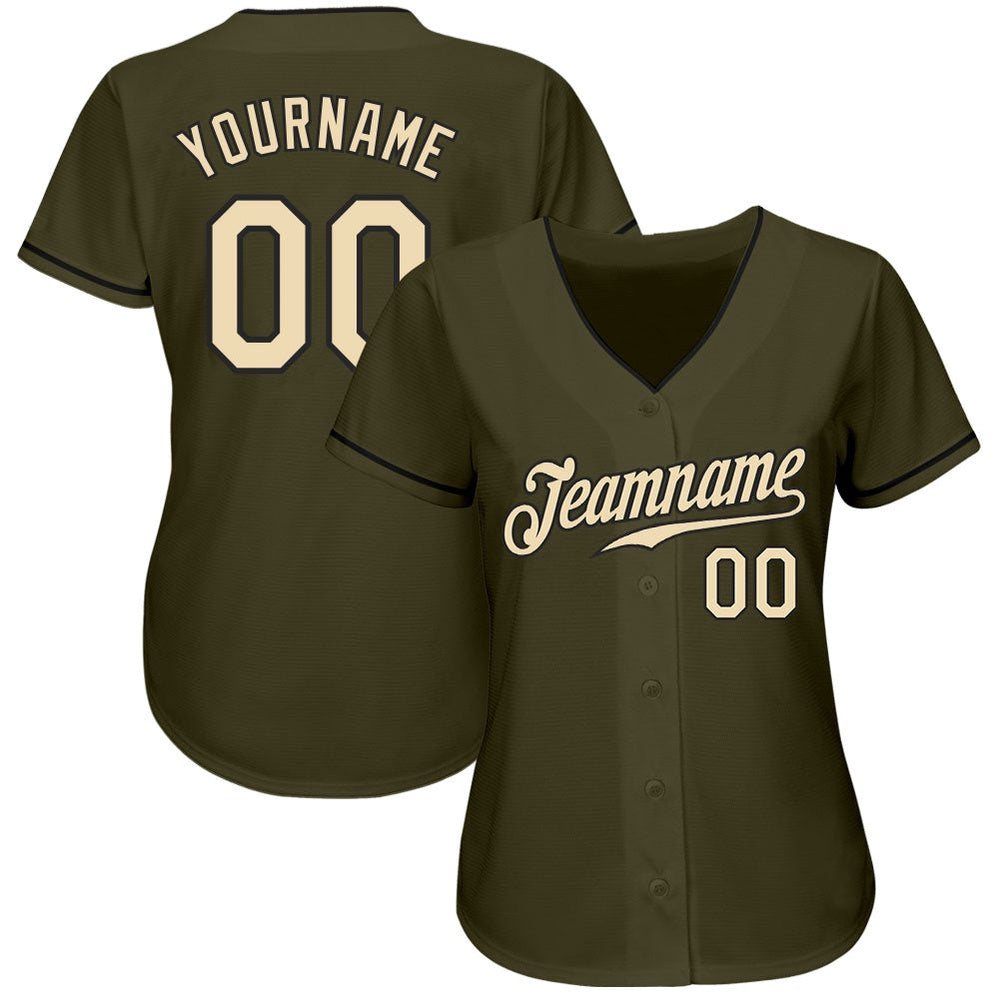 American Baseball Jersey, Custom Olive Cream Black Authentic Salute To Service Baseball Jersey, Baseball Jersey Name