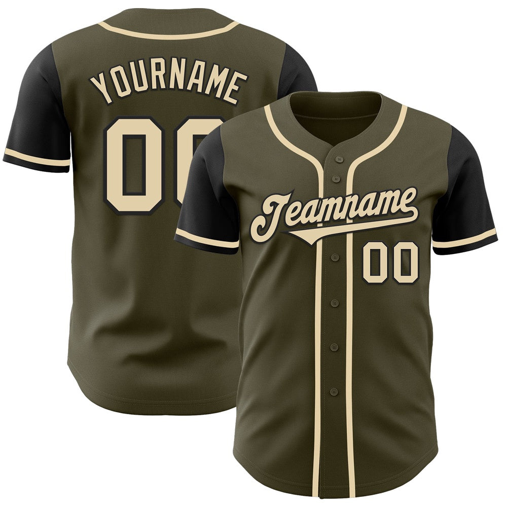 American Baseball Jersey, Custom Olive Cream Black Authentic Two Tone Salute To Service Baseball Jersey, Baseball Jersey Name