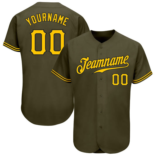 American Baseball Jersey, Custom Olive Gold Black Authentic Salute To Service Baseball Jersey, Baseball Jersey Name