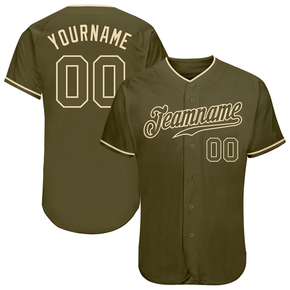 American Baseball Jersey, Custom Olive Olive Cream Authentic Salute To Service Baseball Jersey, Baseball Jersey Name