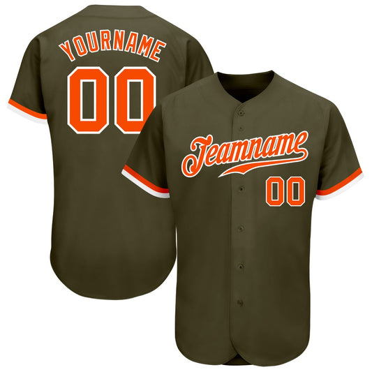 American Baseball Jersey, Custom Olive Orange White Authentic Salute To Service Baseball Jersey, Baseball Jersey Name
