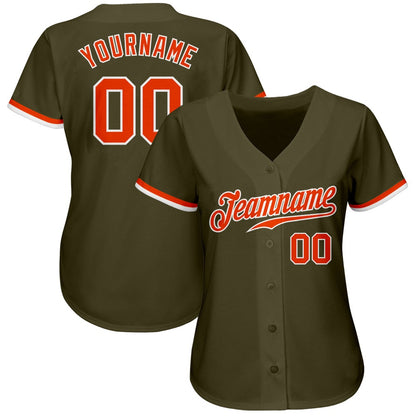 American Baseball Jersey, Custom Olive Orange White Authentic Salute To Service Baseball Jersey, Baseball Jersey Name