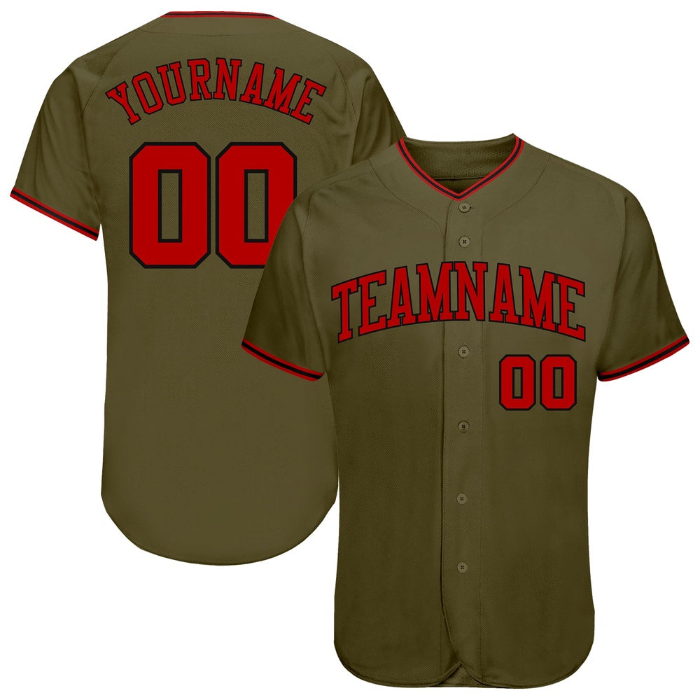 American Baseball Jersey, Custom Olive Red Black Authentic Salute To Service Baseball Jersey, Baseball Jersey Name