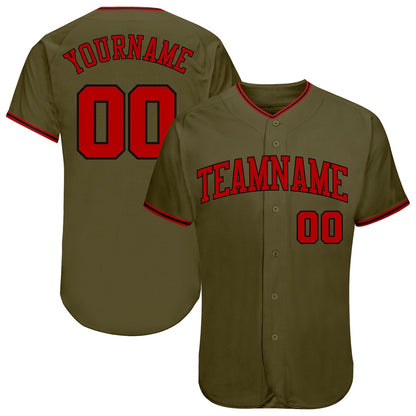 American Baseball Jersey, Custom Olive Red Black Authentic Salute To Service Baseball Jersey, Baseball Jersey Name