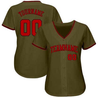 American Baseball Jersey, Custom Olive Red Black Authentic Salute To Service Baseball Jersey, Baseball Jersey Name