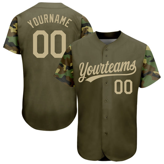 American Baseball Jersey, Custom Olive Vegas Gold Camo 3D Pattern Design Authentic Salute To Service Baseball Jersey, Baseball Jersey Name