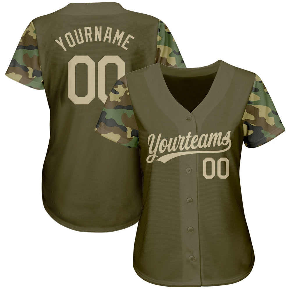 American Baseball Jersey, Custom Olive Vegas Gold Camo 3D Pattern Design Authentic Salute To Service Baseball Jersey, Baseball Jersey Name