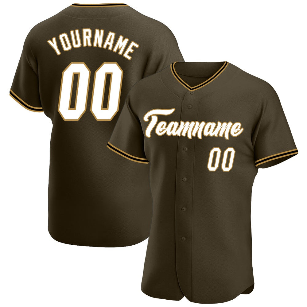 American Baseball Jersey, Custom Olive White Old Gold Authentic Salute To Service Baseball Jersey, Baseball Jersey Name