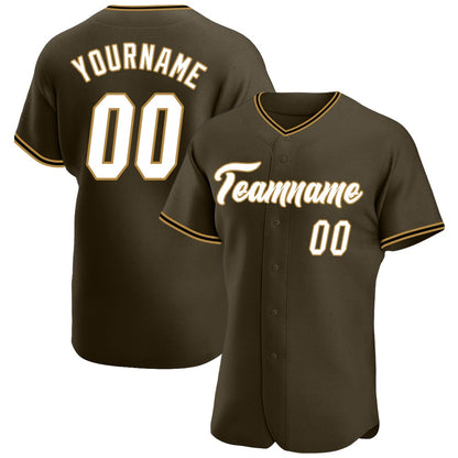 American Baseball Jersey, Custom Olive White Old Gold Authentic Salute To Service Baseball Jersey, Baseball Jersey Name