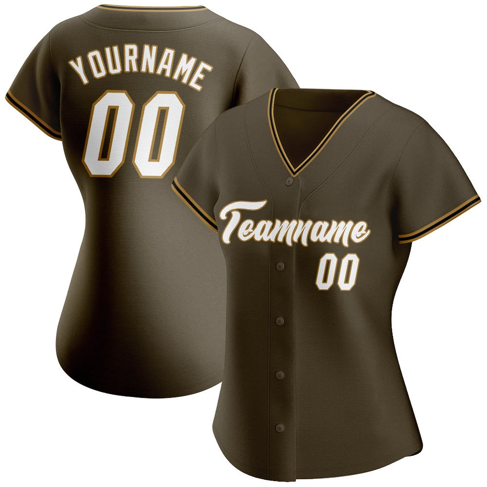 American Baseball Jersey, Custom Olive White Old Gold Authentic Salute To Service Baseball Jersey, Baseball Jersey Name