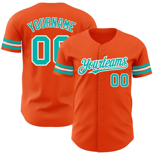 American Baseball Jersey, Custom Orange Aqua White Authentic Baseball Jersey, Baseball Jersey Name