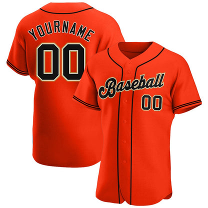 American Baseball Jersey, Custom Orange Black Cream Authentic Baseball Jersey, Baseball Jersey Name