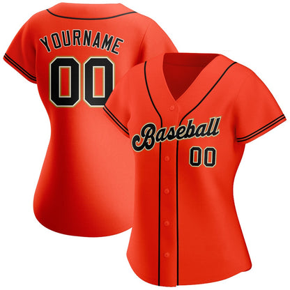 American Baseball Jersey, Custom Orange Black Cream Authentic Baseball Jersey, Baseball Jersey Name
