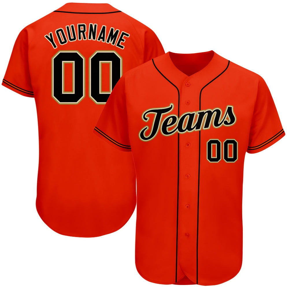 American Baseball Jersey, Custom Orange Black Old Gold Authentic Baseball Jersey, Baseball Jersey Name