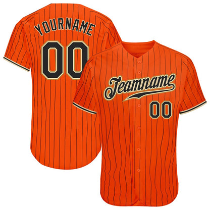 American Baseball Jersey, Custom Orange Black Pinstripe Black Old Gold Authentic Baseball Jersey, Baseball Jersey Name