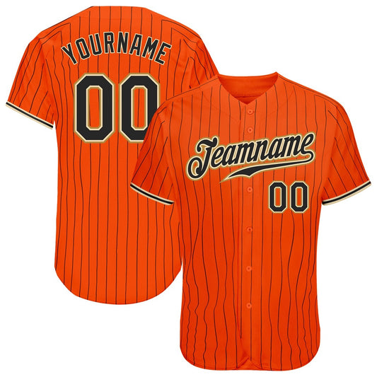 American Baseball Jersey, Custom Orange Black Pinstripe Black Old Gold Authentic Baseball Jersey, Baseball Jersey Name