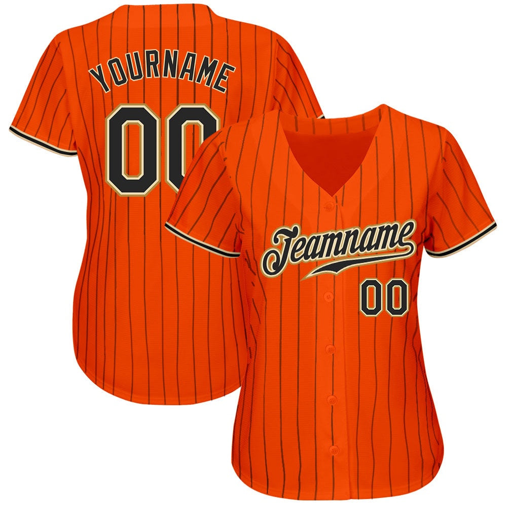 American Baseball Jersey, Custom Orange Black Pinstripe Black Old Gold Authentic Baseball Jersey, Baseball Jersey Name