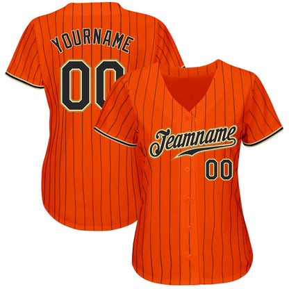 American Baseball Jersey, Custom Orange Black Pinstripe Black Old Gold Authentic Baseball Jersey, Baseball Jersey Name
