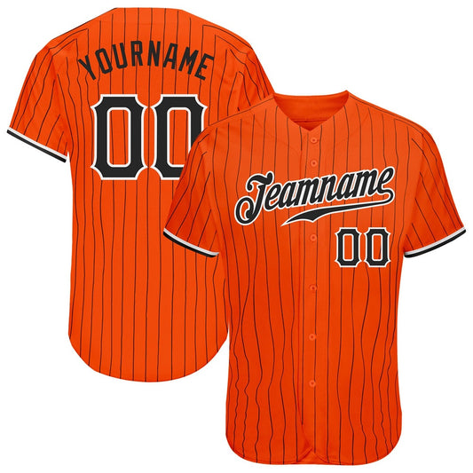 American Baseball Jersey, Custom Orange Black Pinstripe Black White Authentic Baseball Jersey, Baseball Jersey Name