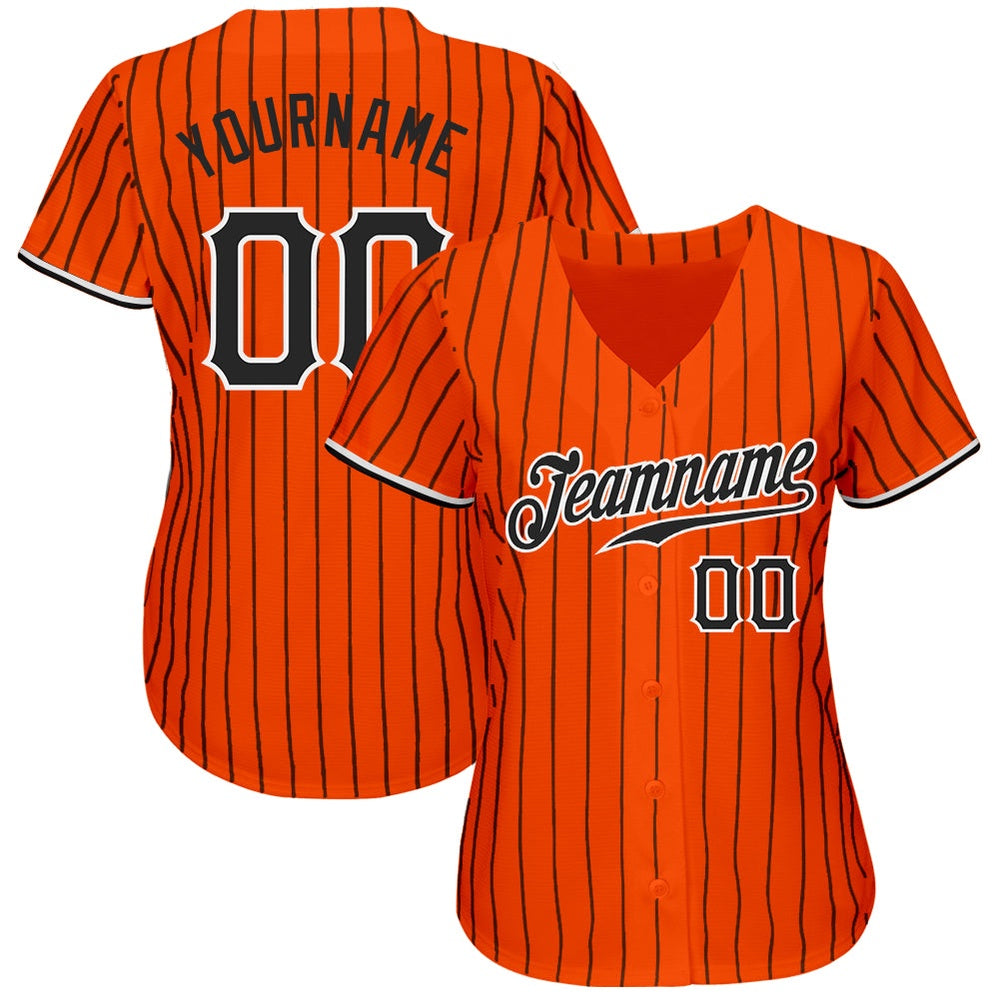 American Baseball Jersey, Custom Orange Black Pinstripe Black White Authentic Baseball Jersey, Baseball Jersey Name