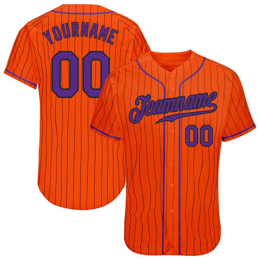 American Baseball Jersey, Custom Orange Black Pinstripe Purple Black Authentic Baseball Jersey, Baseball Jersey Name