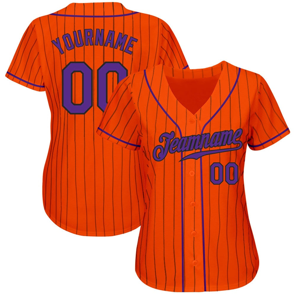 American Baseball Jersey, Custom Orange Black Pinstripe Purple Black Authentic Baseball Jersey, Baseball Jersey Name