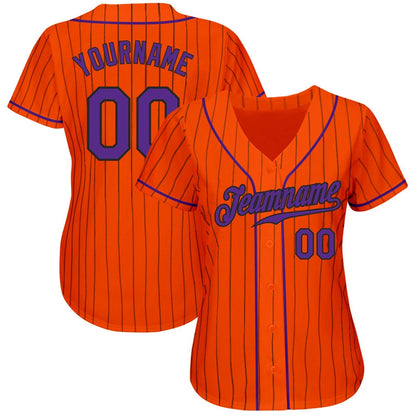 American Baseball Jersey, Custom Orange Black Pinstripe Purple Black Authentic Baseball Jersey, Baseball Jersey Name