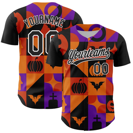 American Baseball Jersey, Custom Orange Black Purple 3D Halloween Authentic Baseball Jersey, Baseball Jersey Name